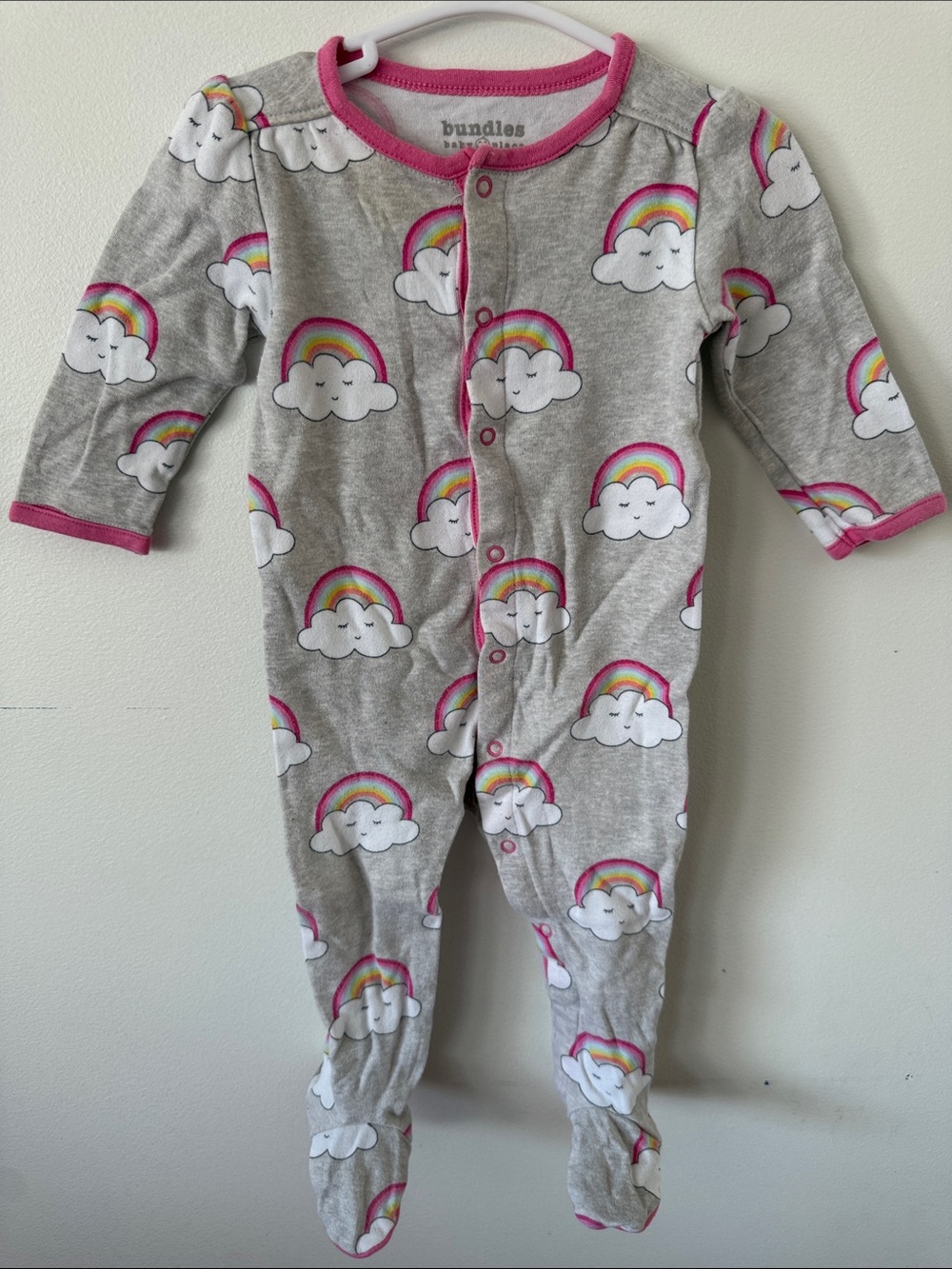 Bundles Gray Cloud & Rainbow Footed One-Piece with Pink Trim